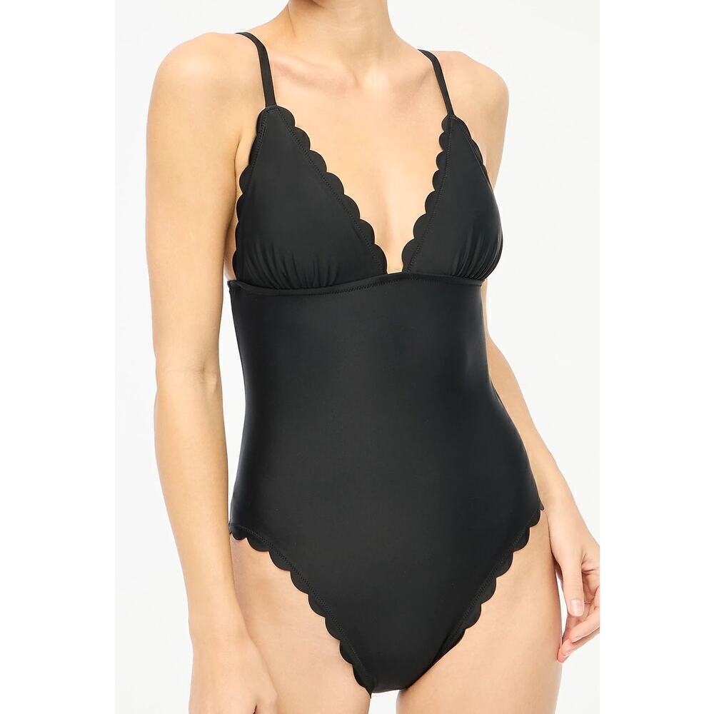J. Crew Factory Scalloped One Piece Swimsuit in Black NWT Size Small